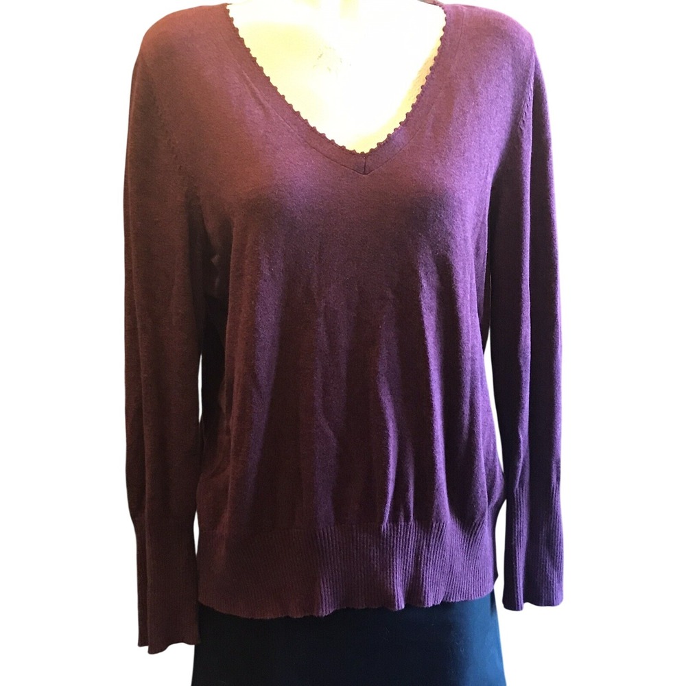 Lane Bryant Womens Sweater Plum V Neck Long Sleeve Cotton Rayon Blend Size 14 16